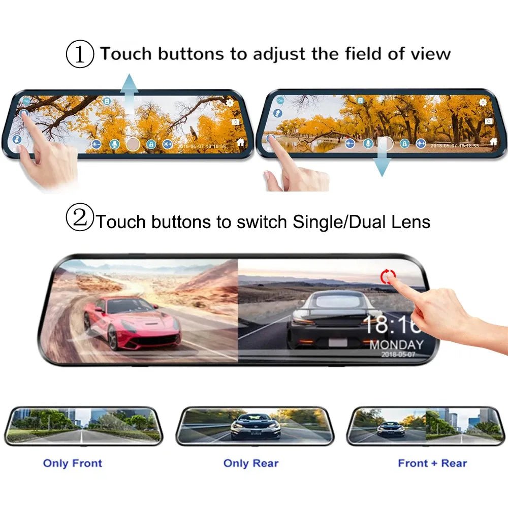 24H Surveillance Dash Cam For Car 10'' Dash Camera Video Recorder Rearview Mirror Dash Camera Front and Rear Camera Car Blackbox - منصة بي مارت للتسوق الإلكتروني24H Surveillance Dash Cam For Car 10'' Dash Camera Video Recorder Rearview Mirror Dash Camera Front and Rear Camera Car Blackbox
