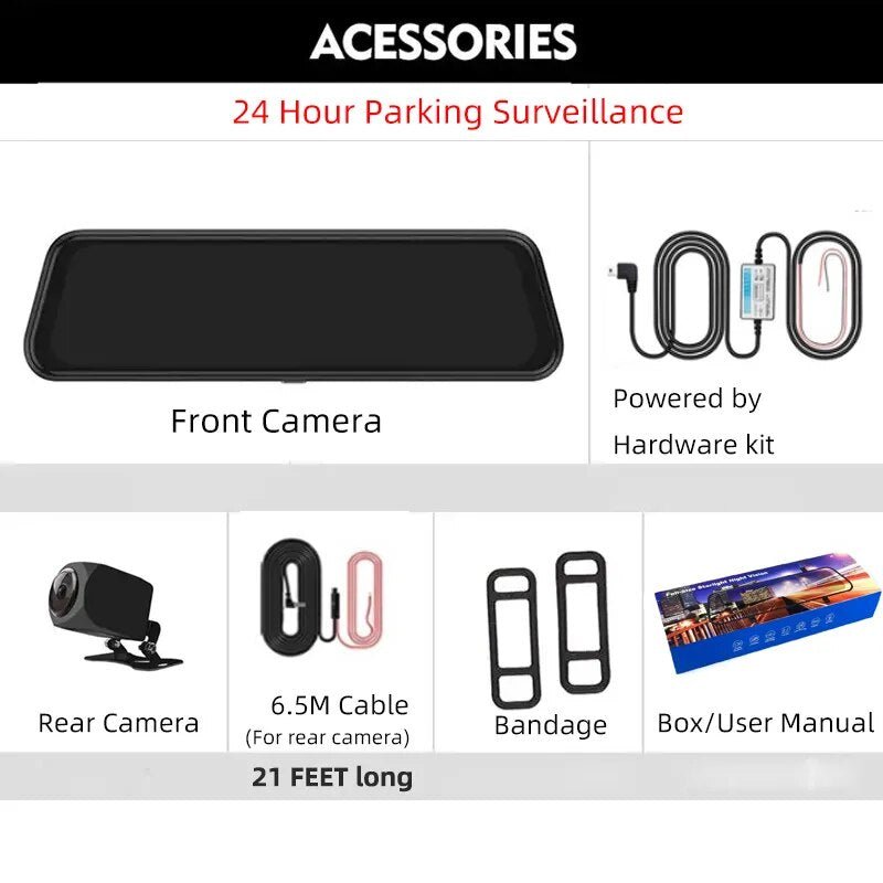 24H Surveillance Dash Cam For Car 10'' Dash Camera Video Recorder Rearview Mirror Dash Camera Front and Rear Camera Car Blackbox - منصة بي مارت للتسوق الإلكتروني24H Surveillance Dash Cam For Car 10'' Dash Camera Video Recorder Rearview Mirror Dash Camera Front and Rear Camera Car Blackbox