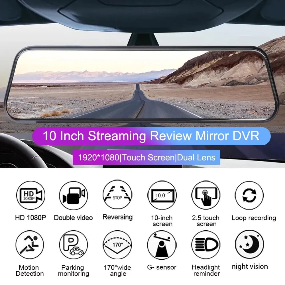 24H Surveillance Dash Cam For Car 10'' Dash Camera Video Recorder Rearview Mirror Dash Camera Front and Rear Camera Car Blackbox - منصة بي مارت للتسوق الإلكتروني24H Surveillance Dash Cam For Car 10'' Dash Camera Video Recorder Rearview Mirror Dash Camera Front and Rear Camera Car Blackbox