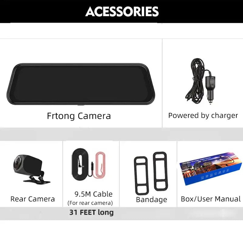 24H Surveillance Dash Cam For Car 10'' Dash Camera Video Recorder Rearview Mirror Dash Camera Front and Rear Camera Car Blackbox - منصة بي مارت للتسوق الإلكتروني24H Surveillance Dash Cam For Car 10'' Dash Camera Video Recorder Rearview Mirror Dash Camera Front and Rear Camera Car Blackbox