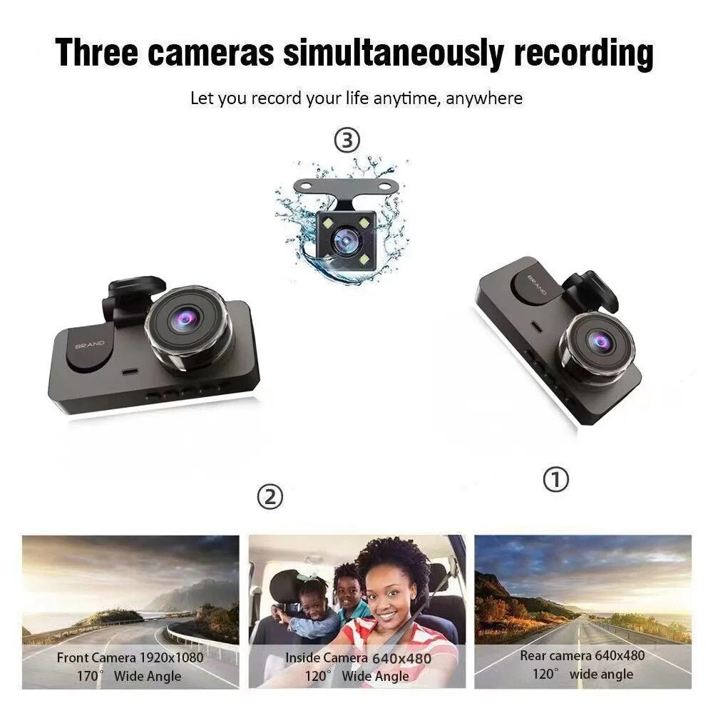 3 Lens Car Video recorder HD1080P Dash Cam Car Black Box 2.0inch IPS Camera Recorder Night Vision G-sensor Loop Recording Dvr - منصة بي مارت للتسوق الإلكتروني3 Lens Car Video recorder HD1080P Dash Cam Car Black Box 2.0inch IPS Camera Recorder Night Vision G-sensor Loop Recording Dvr