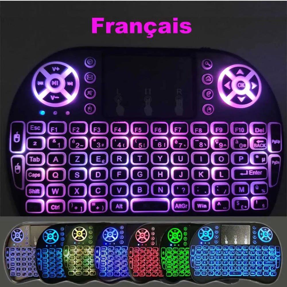 7 Backlit English Russian French Spanish Portuguese Arabic 2.4G Air Mouse Remote for Android TV Box PC I8 Mini Wireless Keyboard - منصة بي مارت للتسوق الإلكتروني7 Backlit English Russian French Spanish Portuguese Arabic 2.4G Air Mouse Remote for Android TV Box PC I8 Mini Wireless Keyboard