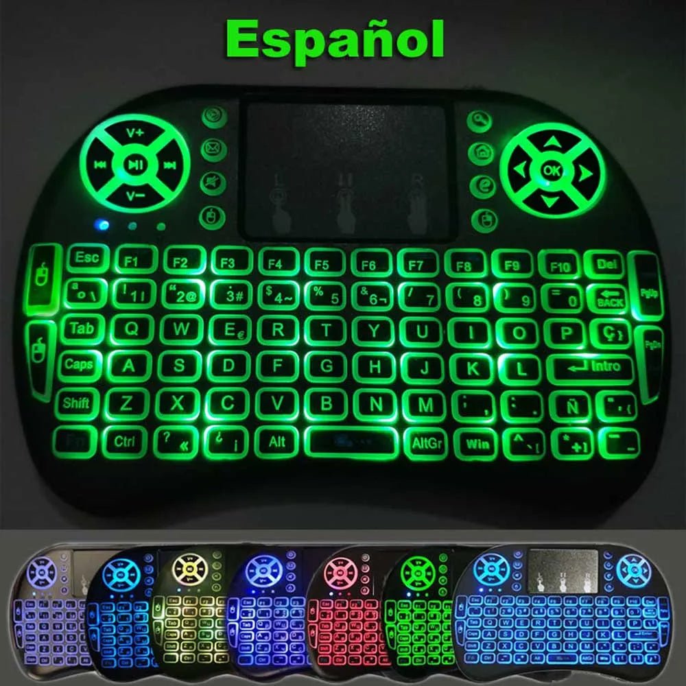 7 Backlit English Russian French Spanish Portuguese Arabic 2.4G Air Mouse Remote for Android TV Box PC I8 Mini Wireless Keyboard - منصة بي مارت للتسوق الإلكتروني7 Backlit English Russian French Spanish Portuguese Arabic 2.4G Air Mouse Remote for Android TV Box PC I8 Mini Wireless Keyboard