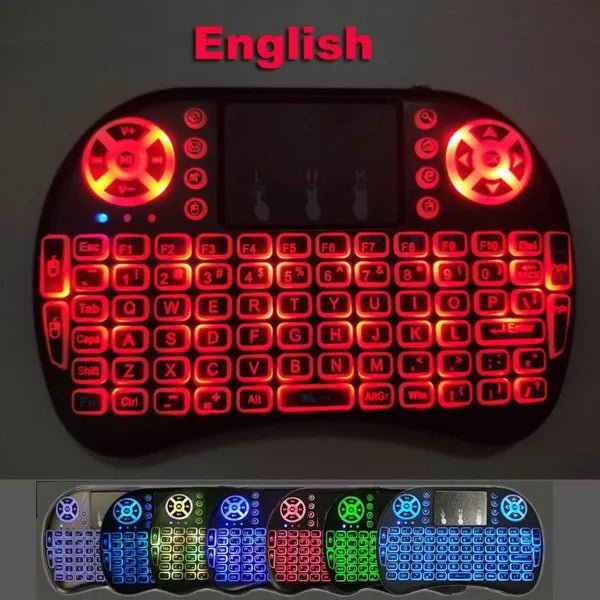7 Backlit English Russian French Spanish Portuguese Arabic 2.4G Air Mouse Remote for Android TV Box PC I8 Mini Wireless Keyboard - منصة بي مارت للتسوق الإلكتروني7 Backlit English Russian French Spanish Portuguese Arabic 2.4G Air Mouse Remote for Android TV Box PC I8 Mini Wireless Keyboard