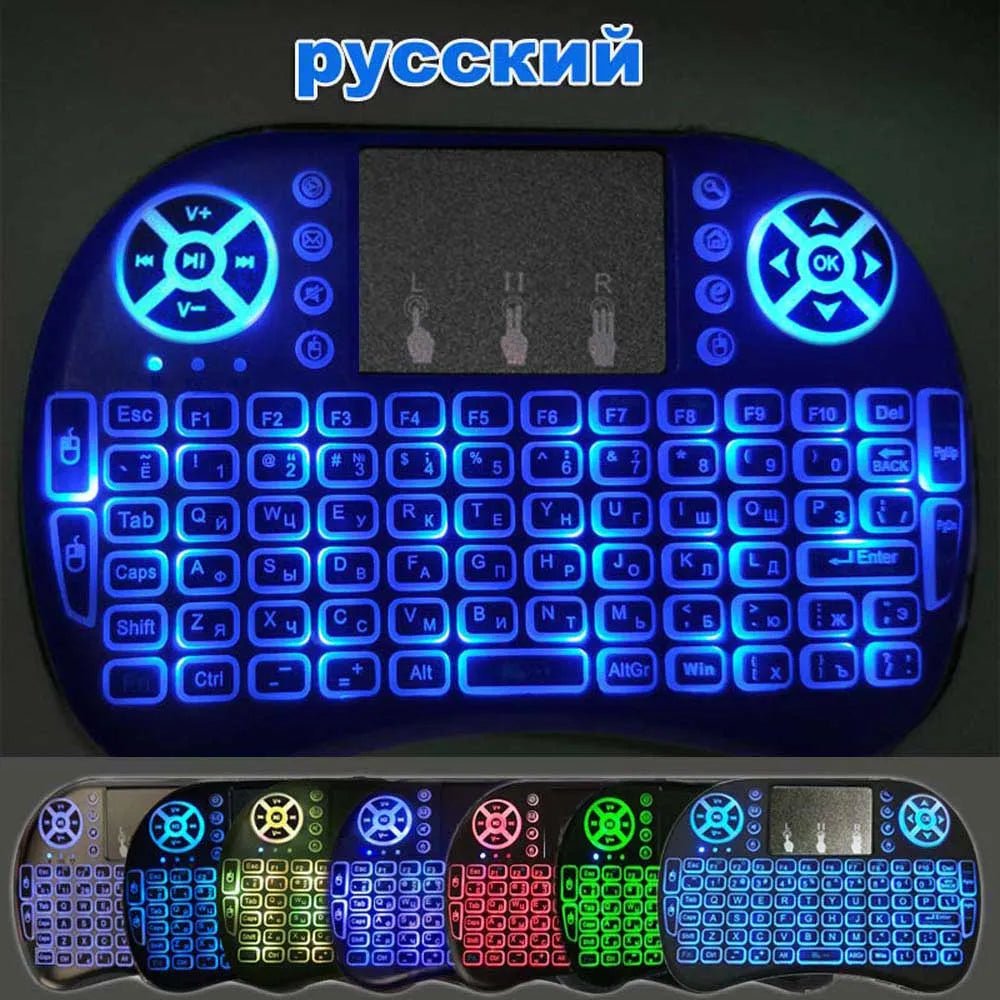 7 Backlit English Russian French Spanish Portuguese Arabic 2.4G Air Mouse Remote for Android TV Box PC I8 Mini Wireless Keyboard - منصة بي مارت للتسوق الإلكتروني7 Backlit English Russian French Spanish Portuguese Arabic 2.4G Air Mouse Remote for Android TV Box PC I8 Mini Wireless Keyboard