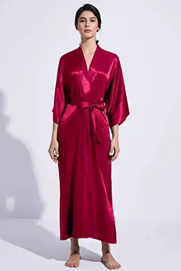 النساء الحرير الساتان طويل الزفاف العروس وصيفه الشرف رداء كيمونو رداء Feminino روب استحمام حجم كبير XXXL الرداء فام مثير البشكير B MART
