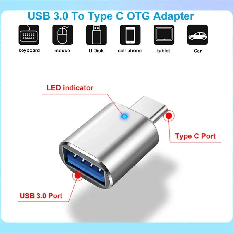 USB 3.0 إلى نوع C محول LED OTG إلى USB C USB-A إلى المصغّر USB نوع C موصل سالب لمحولات هواوي سامسونج شاومي POCO B MART