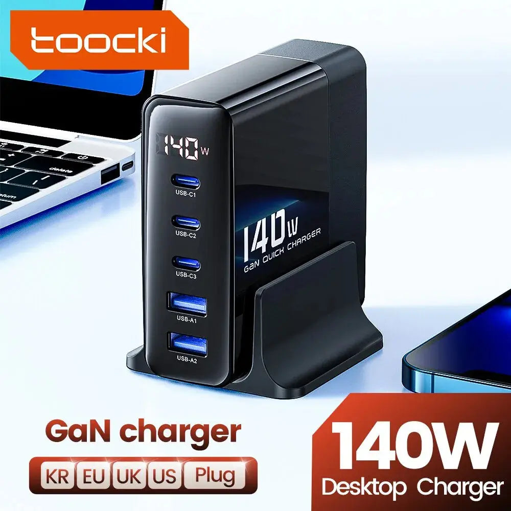 Toocki 140 واط شاحن USB محطة شحن متعددة المنافذ GaN شحن سريع لسطح المكتب آيفون 15 PD نوع C محول الطاقة شاشة LED بي مارت B MART