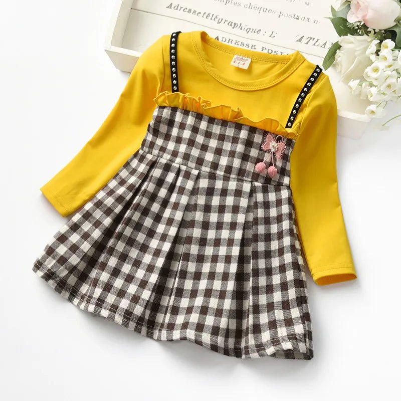 Autumn 2023 baby girls rivet plaid long-sleeved dresses Toddler fake two pcs lace princess dresses - منصة بي مارت للتسوق الإلكترونيAutumn 2023 baby girls rivet plaid long-sleeved dresses Toddler fake two pcs lace princess dresses
