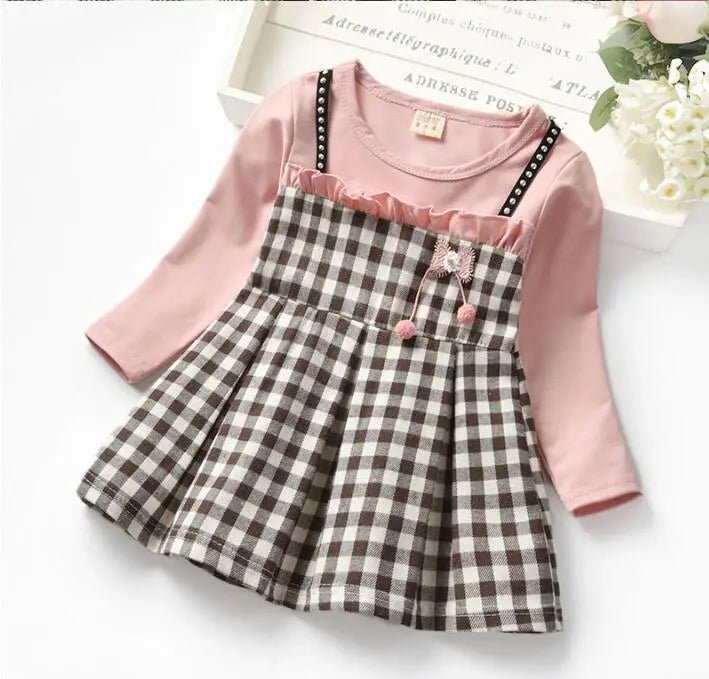 Autumn 2023 baby girls rivet plaid long-sleeved dresses Toddler fake two pcs lace princess dresses - منصة بي مارت للتسوق الإلكترونيAutumn 2023 baby girls rivet plaid long-sleeved dresses Toddler fake two pcs lace princess dresses