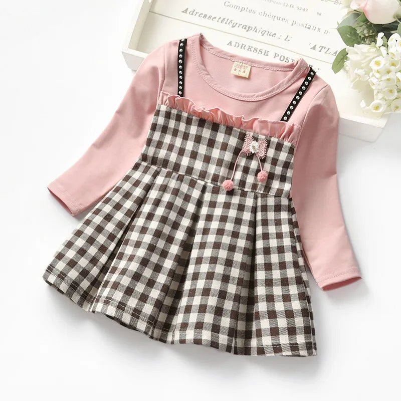Autumn 2023 baby girls rivet plaid long-sleeved dresses Toddler fake two pcs lace princess dresses - منصة بي مارت للتسوق الإلكترونيAutumn 2023 baby girls rivet plaid long-sleeved dresses Toddler fake two pcs lace princess dresses