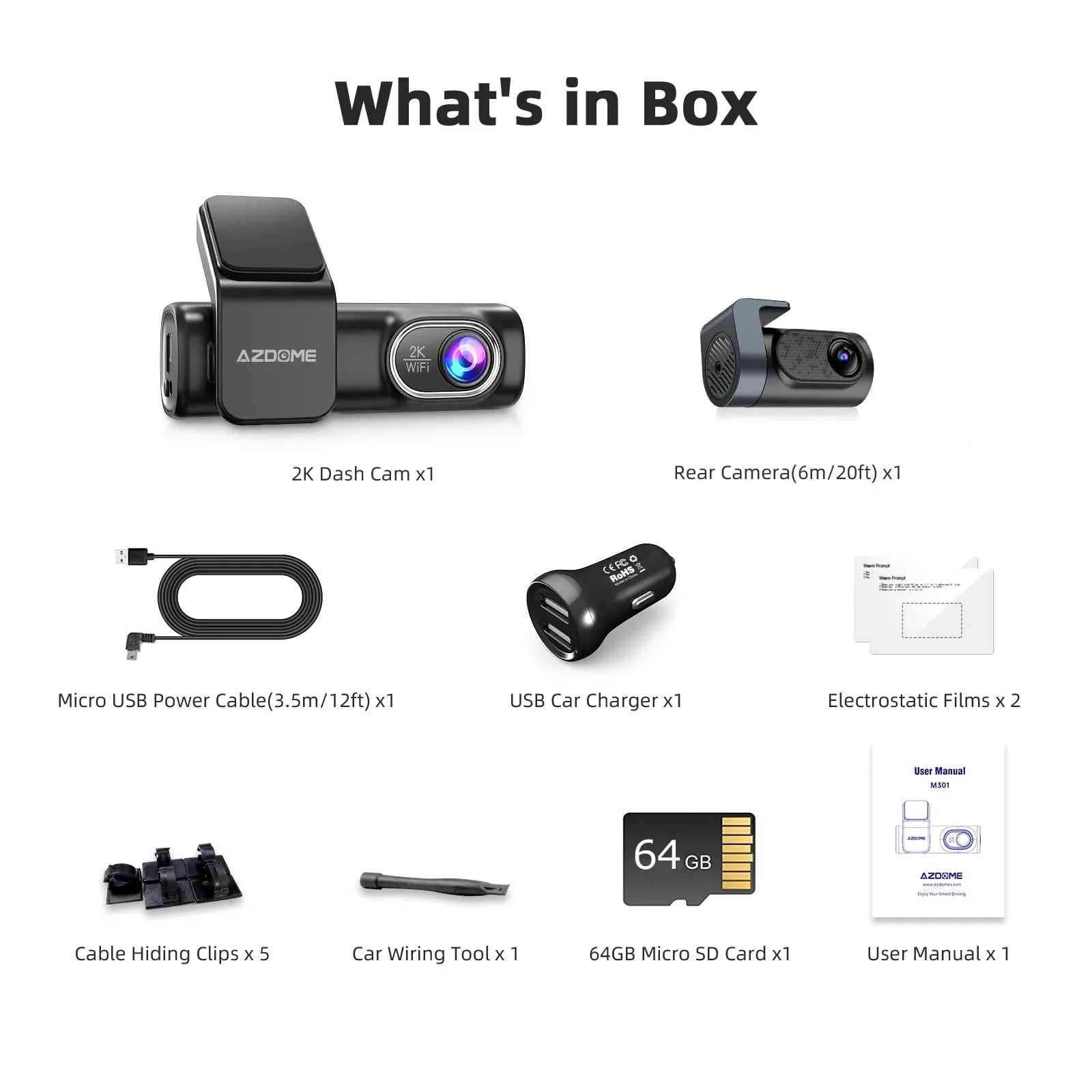 AZDOME M301 2K Dual Dashcams Dash Cam Front and Rear Built In WiFi Voice Control Night Vision G-Sensor Parking Monitor - منصة بي مارت للتسوق الإلكترونيAZDOME M301 2K Dual Dashcams Dash Cam Front and Rear Built In WiFi Voice Control Night Vision G-Sensor Parking Monitor