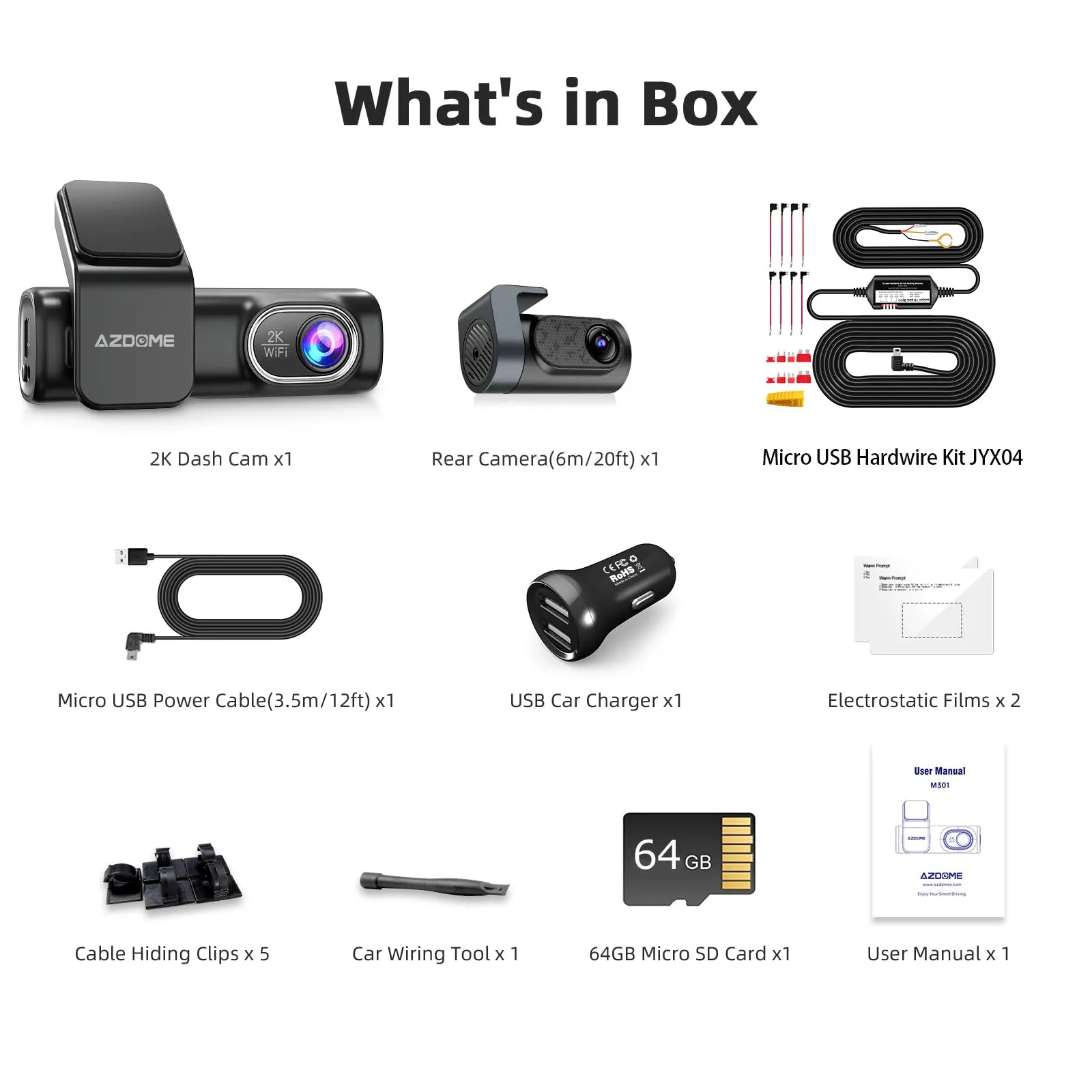 AZDOME M301 2K Dual Dashcams Dash Cam Front and Rear Built In WiFi Voice Control Night Vision G-Sensor Parking Monitor - منصة بي مارت للتسوق الإلكترونيAZDOME M301 2K Dual Dashcams Dash Cam Front and Rear Built In WiFi Voice Control Night Vision G-Sensor Parking Monitor