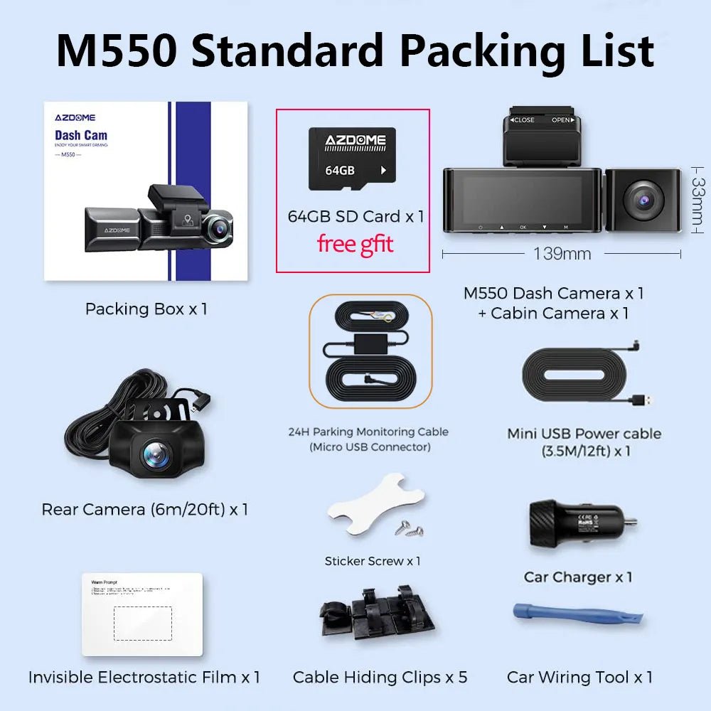 AZDOME M550-3CH Dash Cam Car DVR 4K 3 Cameras 1080 Rear Cam Recording With GPS Night Vision WIFI Parking Monitor Car - منصة بي مارت للتسوق الإلكترونيAZDOME M550-3CH Dash Cam Car DVR 4K 3 Cameras 1080 Rear Cam Recording With GPS Night Vision WIFI Parking Monitor Car