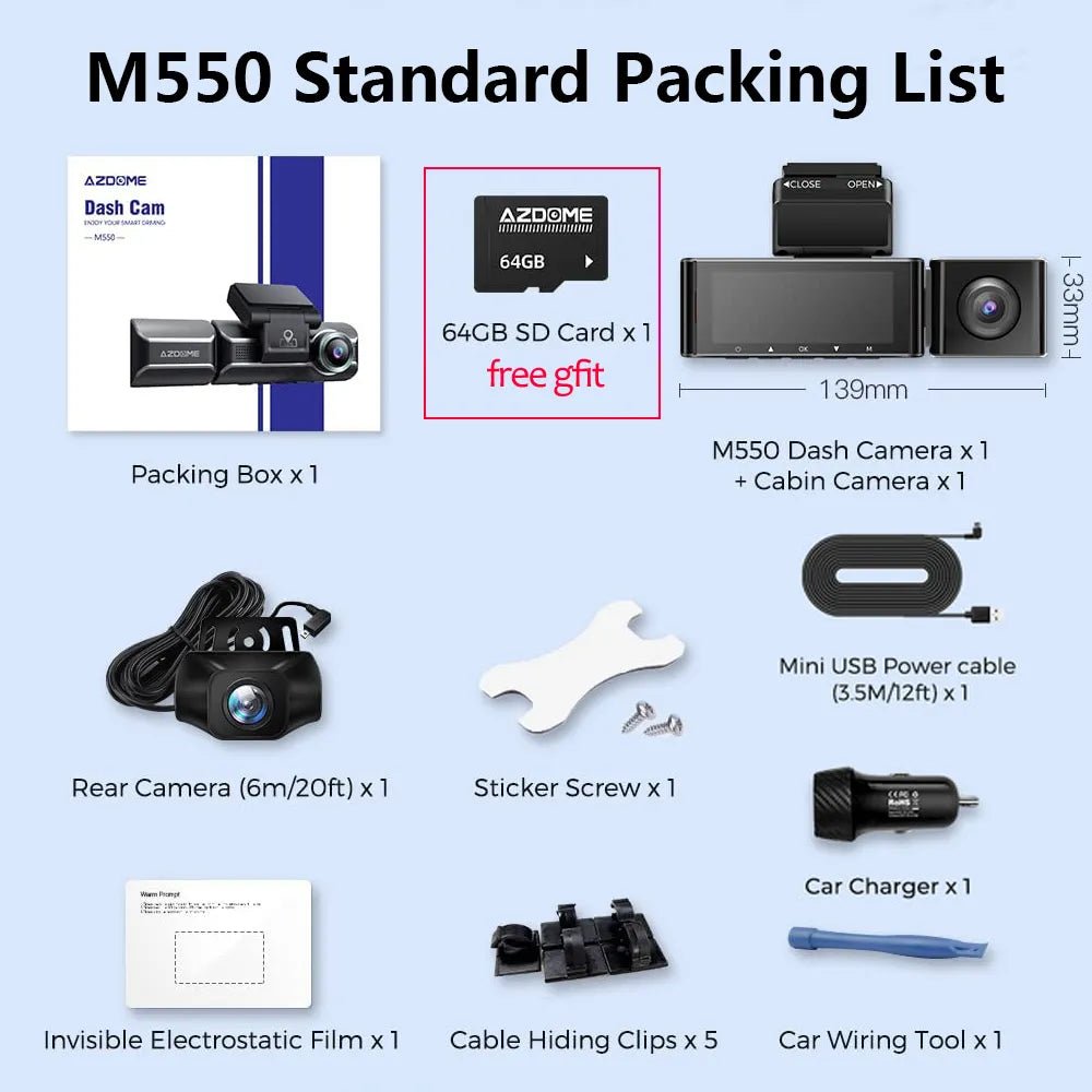 AZDOME M550-3CH Dash Cam Car DVR 4K 3 Cameras 1080 Rear Cam Recording With GPS Night Vision WIFI Parking Monitor Car - منصة بي مارت للتسوق الإلكترونيAZDOME M550-3CH Dash Cam Car DVR 4K 3 Cameras 1080 Rear Cam Recording With GPS Night Vision WIFI Parking Monitor Car