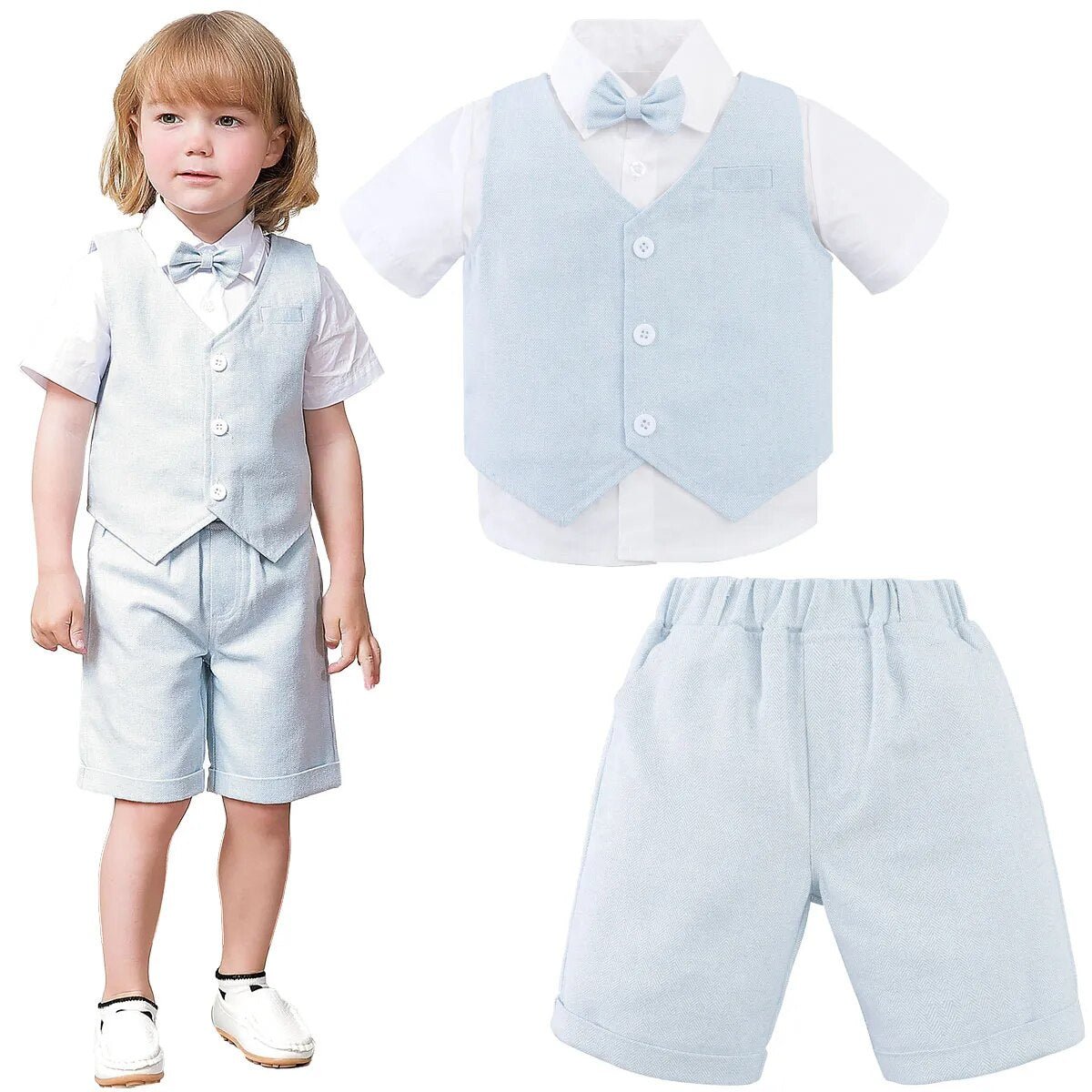 Baby Boy Clothes Toddler Wedding Suit Set Kids Birthday Party Outfit Gemtleman Formal Short Sleeve Cotton Clothing Set 3PCS - منصة بي مارت للتسوق الإلكترونيBaby Boy Clothes Toddler Wedding Suit Set Kids Birthday Party Outfit Gemtleman Formal Short Sleeve Cotton Clothing Set 3PCS