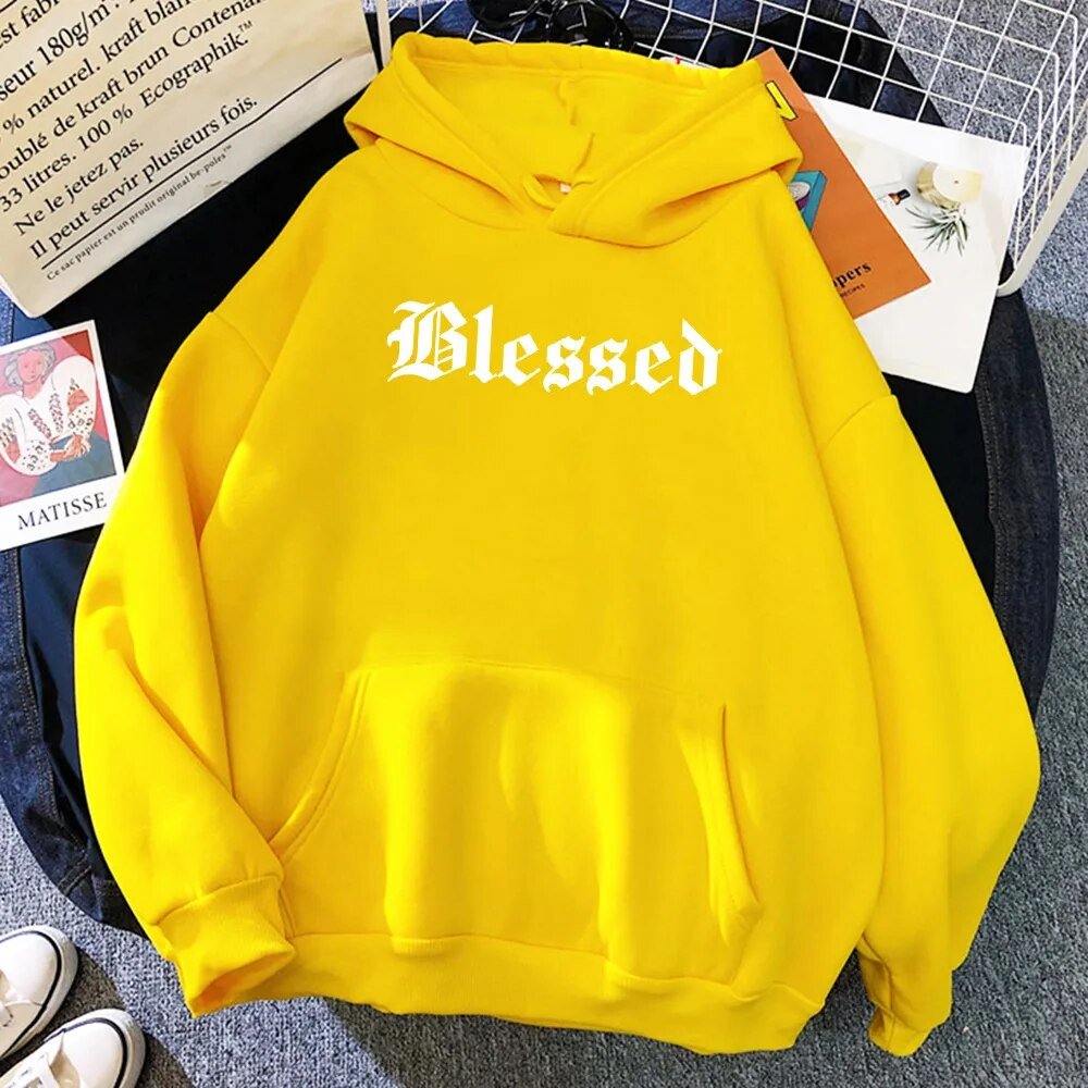 Blessed Creativity Printed Hoodies Women Street Style Hip Hop Hoody Autumn Loose Fleece Clothing Comfortable Pullover Sweatshirt - منصة بي مارت للتسوق الإلكترونيBlessed Creativity Printed Hoodies Women Street Style Hip Hop Hoody Autumn Loose Fleece Clothing Comfortable Pullover Sweatshirt