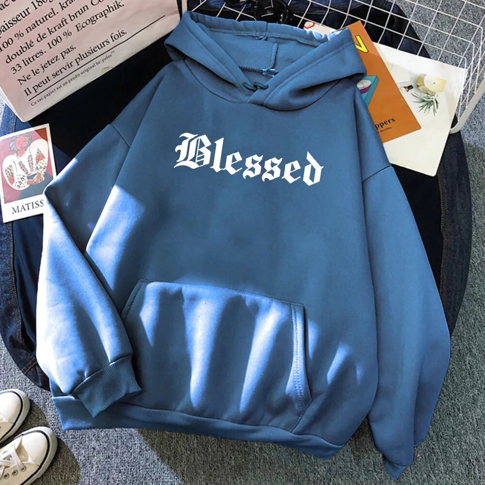Blessed Creativity Printed Hoodies Women Street Style Hip Hop Hoody Autumn Loose Fleece Clothing Comfortable Pullover Sweatshirt - منصة بي مارت للتسوق الإلكترونيBlessed Creativity Printed Hoodies Women Street Style Hip Hop Hoody Autumn Loose Fleece Clothing Comfortable Pullover Sweatshirt