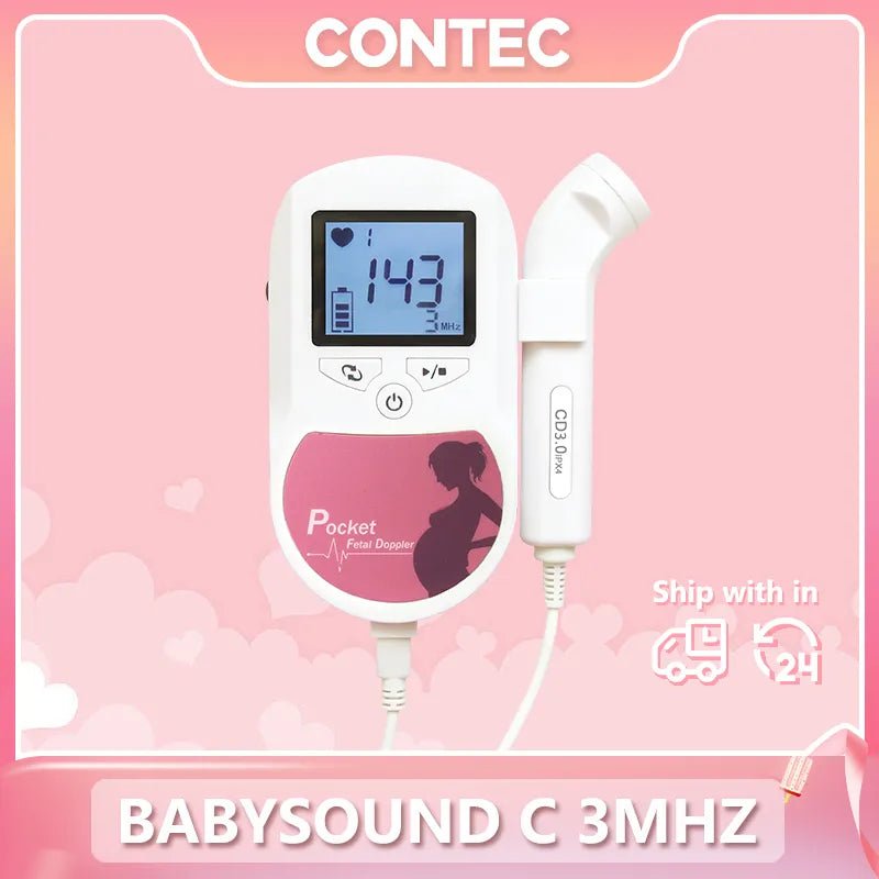 CONTEC Fetal Doppler Heart Beat Monitor Backlight LCD Pink Colour with 2Mhz 3mhz 8Mhz Probe Baby Heart Beat Monitor Probe - منصة بي مارت للتسوق الإلكترونيCONTEC Fetal Doppler Heart Beat Monitor Backlight LCD Pink Colour with 2Mhz 3mhz 8Mhz Probe Baby Heart Beat Monitor Probe