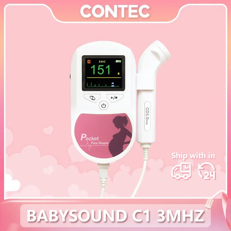 CONTEC Fetal Doppler Heart Beat Monitor Backlight LCD Pink Colour with 2Mhz 3mhz 8Mhz Probe Baby Heart Beat Monitor Probe - منصة بي مارت للتسوق الإلكترونيCONTEC Fetal Doppler Heart Beat Monitor Backlight LCD Pink Colour with 2Mhz 3mhz 8Mhz Probe Baby Heart Beat Monitor Probe