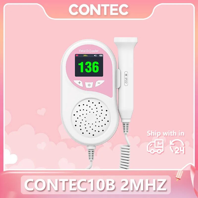 CONTEC Fetal Doppler Heart Beat Monitor Backlight LCD Pink Colour with 2Mhz 3mhz 8Mhz Probe Baby Heart Beat Monitor Probe - منصة بي مارت للتسوق الإلكترونيCONTEC Fetal Doppler Heart Beat Monitor Backlight LCD Pink Colour with 2Mhz 3mhz 8Mhz Probe Baby Heart Beat Monitor Probe