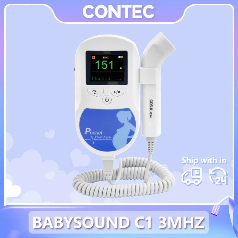 CONTEC Fetal Doppler Heart Beat Monitor Backlight LCD Pink Colour with 2Mhz 3mhz 8Mhz Probe Baby Heart Beat Monitor Probe - منصة بي مارت للتسوق الإلكترونيCONTEC Fetal Doppler Heart Beat Monitor Backlight LCD Pink Colour with 2Mhz 3mhz 8Mhz Probe Baby Heart Beat Monitor Probe