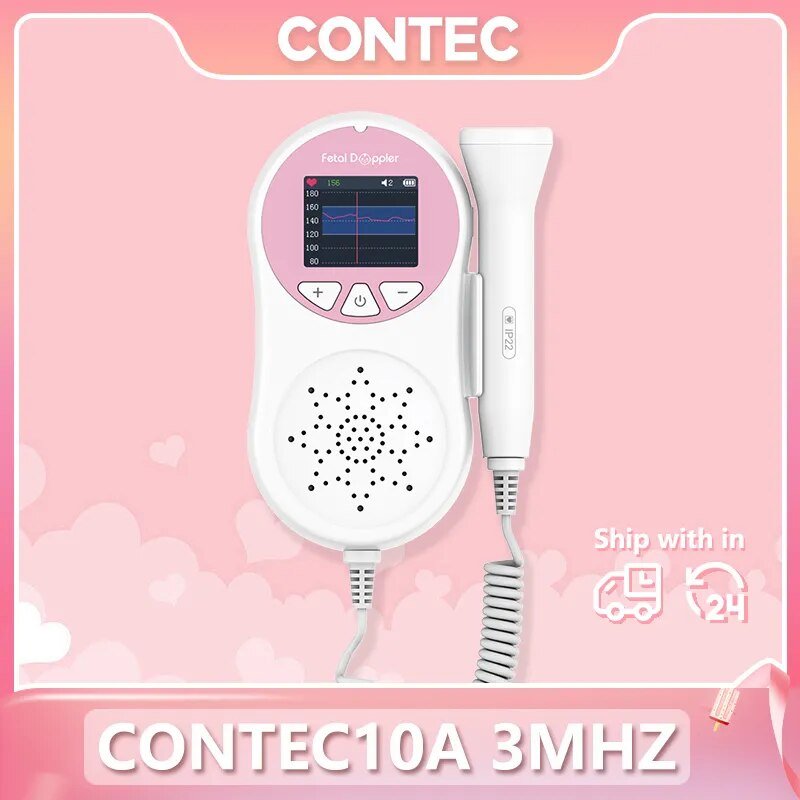 CONTEC Fetal Doppler Heart Beat Monitor Backlight LCD Pink Colour with 2Mhz 3mhz 8Mhz Probe Baby Heart Beat Monitor Probe - منصة بي مارت للتسوق الإلكترونيCONTEC Fetal Doppler Heart Beat Monitor Backlight LCD Pink Colour with 2Mhz 3mhz 8Mhz Probe Baby Heart Beat Monitor Probe