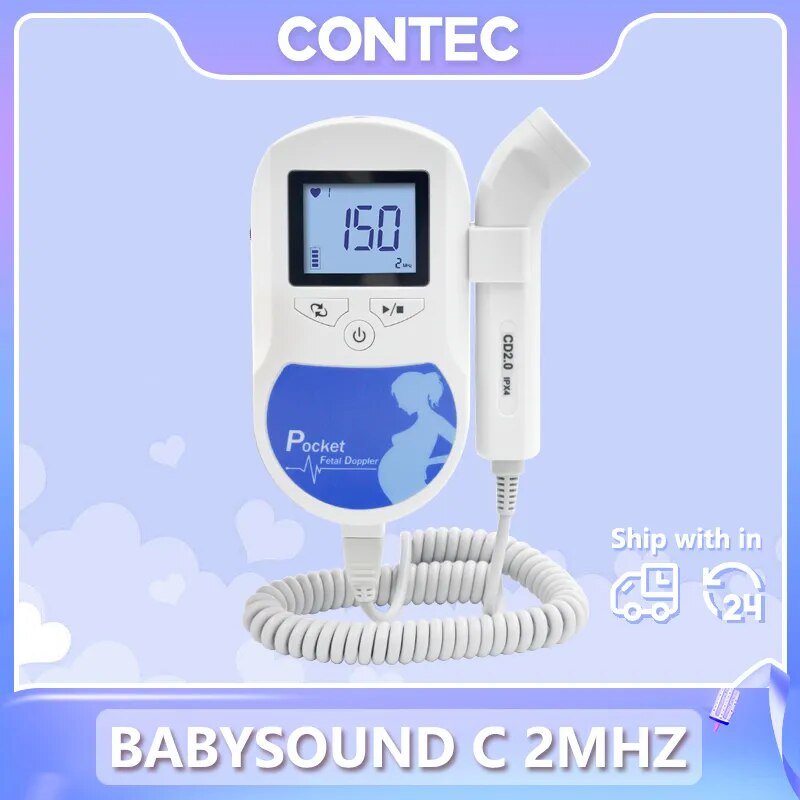 CONTEC Fetal Doppler Heart Beat Monitor Backlight LCD Pink Colour with 2Mhz 3mhz 8Mhz Probe Baby Heart Beat Monitor Probe - منصة بي مارت للتسوق الإلكترونيCONTEC Fetal Doppler Heart Beat Monitor Backlight LCD Pink Colour with 2Mhz 3mhz 8Mhz Probe Baby Heart Beat Monitor Probe