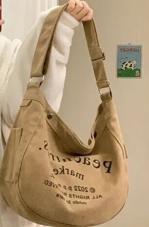 Crossbody Canvas Bag for Women 2022 New Trendy American Retro Shoulder Bag High Capacity Student Classroom Book Tote Bag - منصة بي مارت للتسوق الإلكترونيCrossbody Canvas Bag for Women 2022 New Trendy American Retro Shoulder Bag High Capacity Student Classroom Book Tote Bag