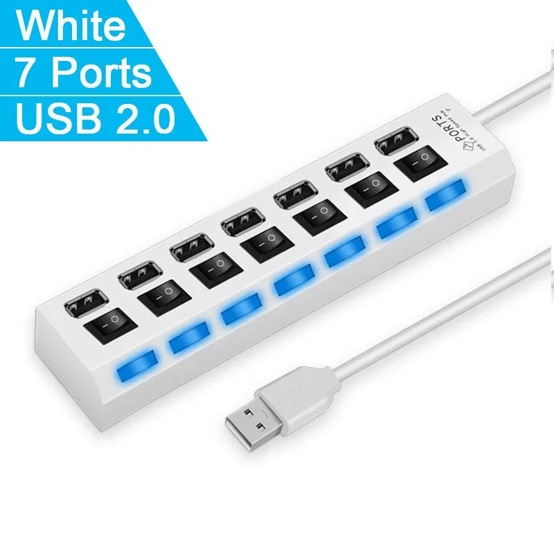 High Speed 4/7 Ports USB HUB 2.0 Adapter Expander Multi USB Splitter Multiple Extender with LED Lamp Switch for PC Laptop - منصة بي مارت للتسوق الإلكترونيHigh Speed 4/7 Ports USB HUB 2.0 Adapter Expander Multi USB Splitter Multiple Extender with LED Lamp Switch for PC Laptop
