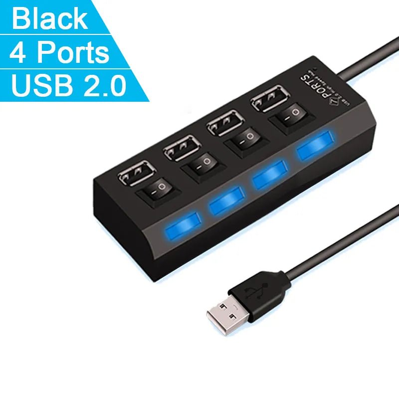 High Speed 4/7 Ports USB HUB 2.0 Adapter Expander Multi USB Splitter Multiple Extender with LED Lamp Switch for PC Laptop - منصة بي مارت للتسوق الإلكترونيHigh Speed 4/7 Ports USB HUB 2.0 Adapter Expander Multi USB Splitter Multiple Extender with LED Lamp Switch for PC Laptop