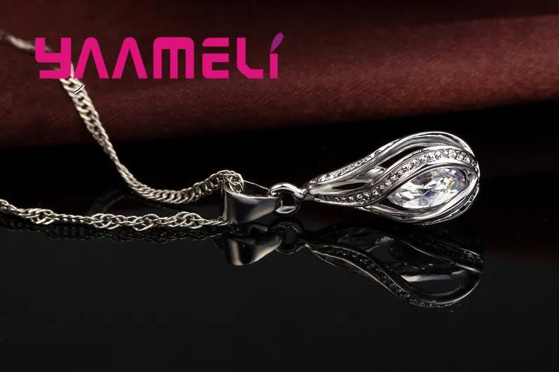 Hot Water Drop CZ 925 Sterling Silver Plated Jewelry Set For Women Pendant Necklace Hoop Earrings Wedding Party Ceremoey Anel - منصة بي مارت للتسوق الإلكترونيHot Water Drop CZ 925 Sterling Silver Plated Jewelry Set For Women Pendant Necklace Hoop Earrings Wedding Party Ceremoey Anel
