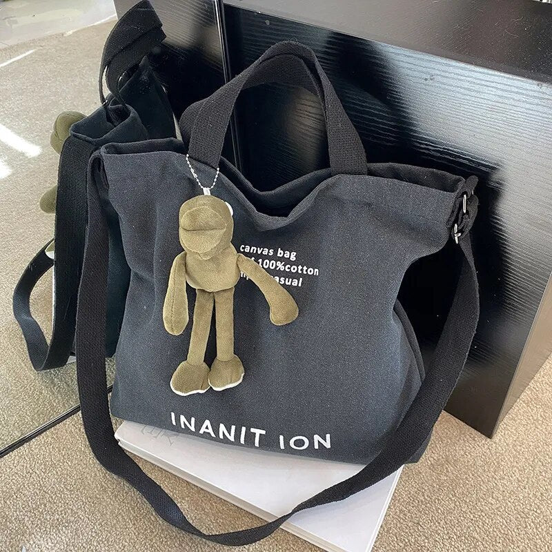 Japanese Canvas Men's and Women's Simple Cross-body Bag Wash Canvas Thick Handbag Large Capacity Arts Students Package Satchel - منصة بي مارت للتسوق الإلكترونيJapanese Canvas Men's and Women's Simple Cross-body Bag Wash Canvas Thick Handbag Large Capacity Arts Students Package Satchel