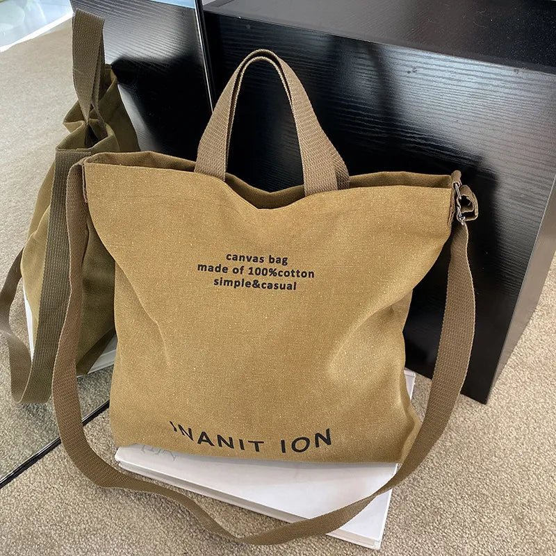 Japanese Canvas Men's and Women's Simple Cross-body Bag Wash Canvas Thick Handbag Large Capacity Arts Students Package Satchel - منصة بي مارت للتسوق الإلكترونيJapanese Canvas Men's and Women's Simple Cross-body Bag Wash Canvas Thick Handbag Large Capacity Arts Students Package Satchel