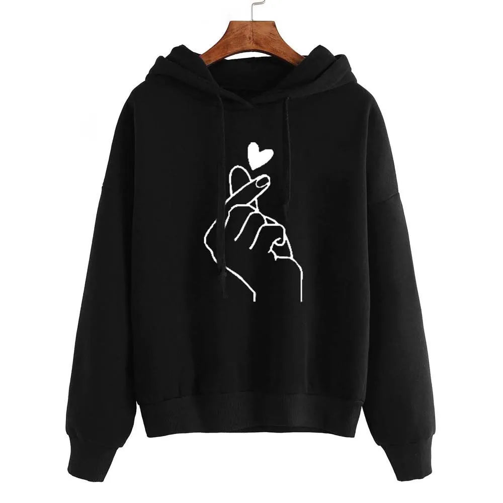 Korean Fashion Hoodie For Women Hand Heart Graphic Sweatshirt Hooded Pullover Loose Long Sleeve Top Women Autumn Clothes 2023 - منصة بي مارت للتسوق الإلكترونيKorean Fashion Hoodie For Women Hand Heart Graphic Sweatshirt Hooded Pullover Loose Long Sleeve Top Women Autumn Clothes 2023