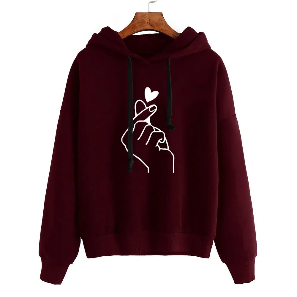 Korean Fashion Hoodie For Women Hand Heart Graphic Sweatshirt Hooded Pullover Loose Long Sleeve Top Women Autumn Clothes 2023 - منصة بي مارت للتسوق الإلكترونيKorean Fashion Hoodie For Women Hand Heart Graphic Sweatshirt Hooded Pullover Loose Long Sleeve Top Women Autumn Clothes 2023