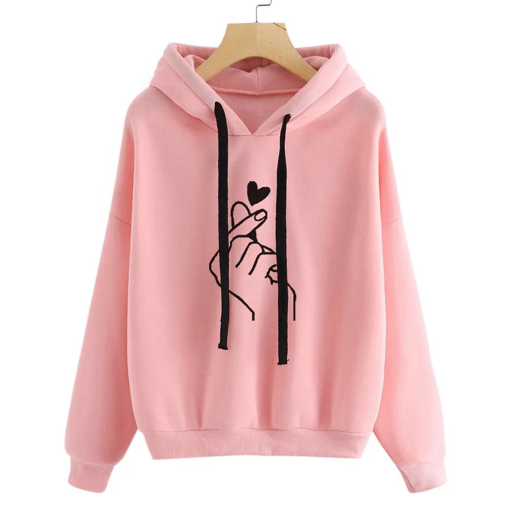 Korean Fashion Hoodie For Women Hand Heart Graphic Sweatshirt Hooded Pullover Loose Long Sleeve Top Women Autumn Clothes 2023 - منصة بي مارت للتسوق الإلكترونيKorean Fashion Hoodie For Women Hand Heart Graphic Sweatshirt Hooded Pullover Loose Long Sleeve Top Women Autumn Clothes 2023