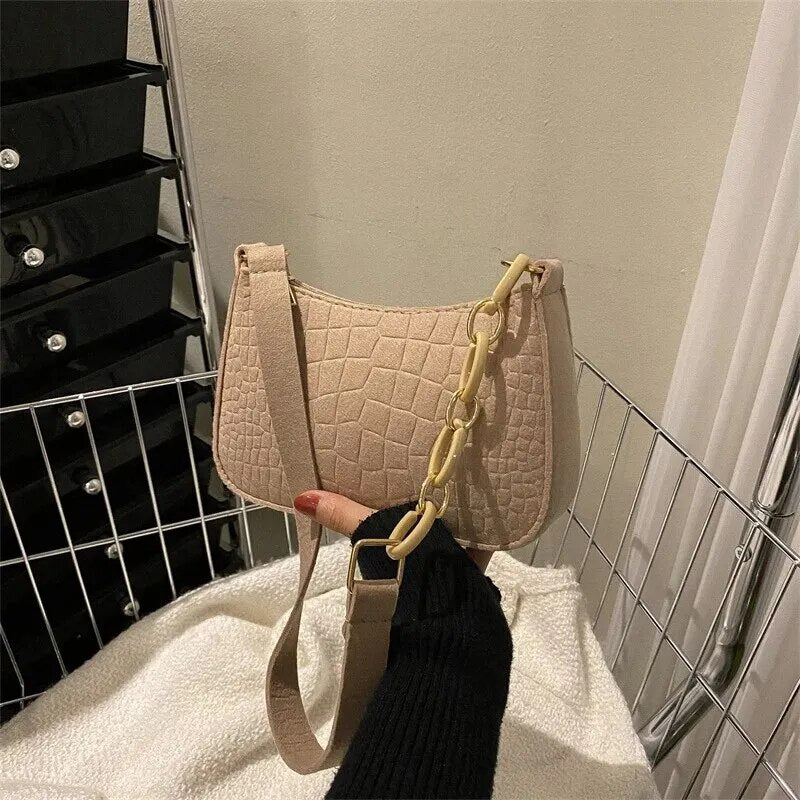 Lady Felt Armpit Design Luxury Tote Released Fashion Ladies Handbag Under Crescent Small Square Bag - منصة بي مارت للتسوق الإلكترونيLady Felt Armpit Design Luxury Tote Released Fashion Ladies Handbag Under Crescent Small Square Bag
