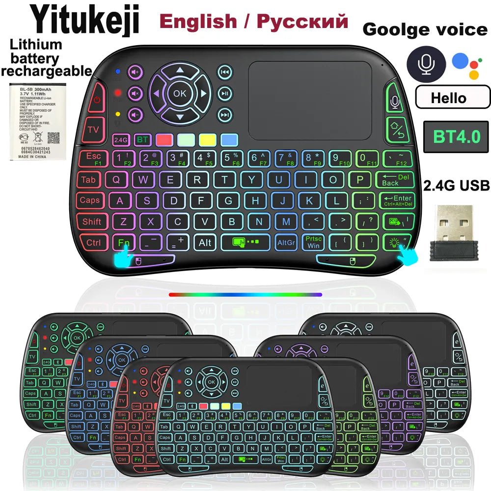 M9 Bluetooth Mini Wireless Keyboard 7 Backlit 2.4G Google Voice Air Mouse Remote Touchpad Lithium Battery for Android TV Box PC - منصة بي مارت للتسوق الإلكترونيM9 Bluetooth Mini Wireless Keyboard 7 Backlit 2.4G Google Voice Air Mouse Remote Touchpad Lithium Battery for Android TV Box PC